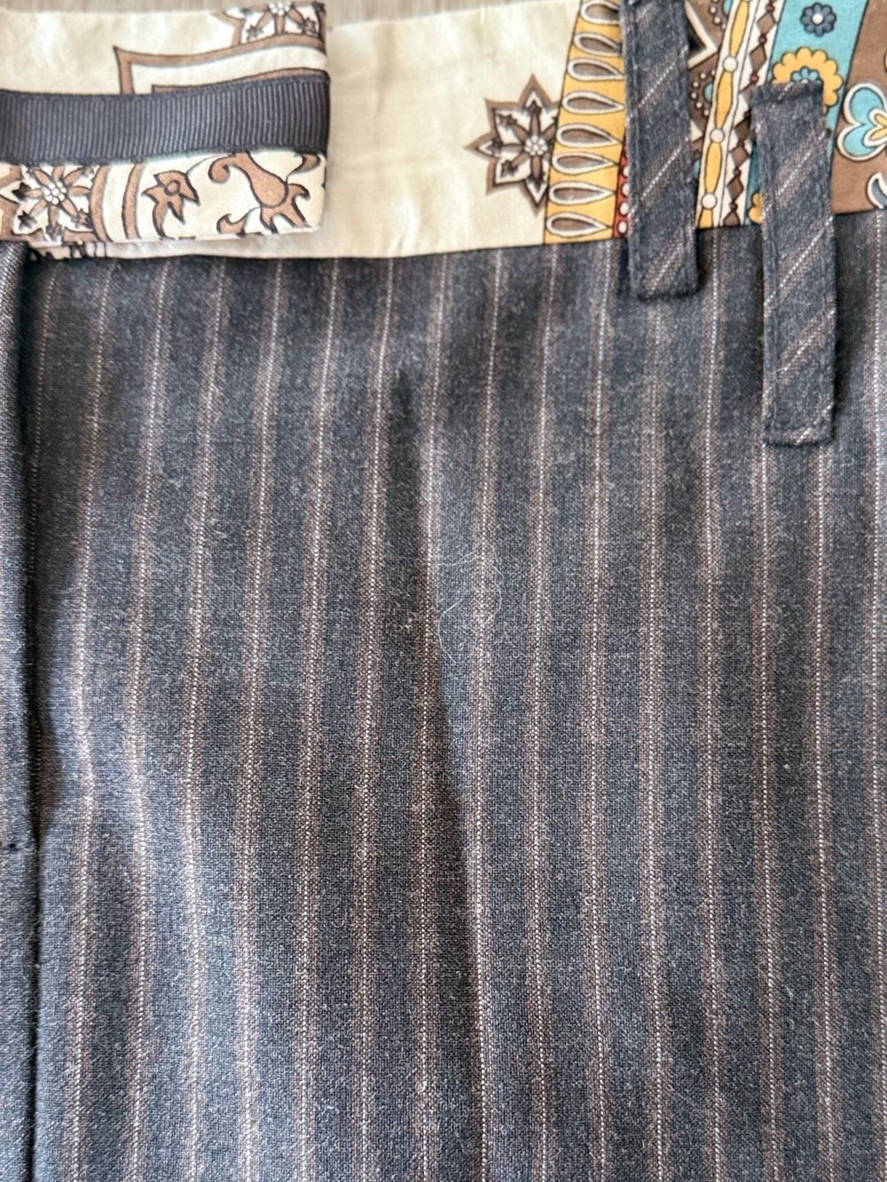 Poleci Y2K Charcoal Pinstripe Skirt Scarf Contrast Waist Retro Eclectic Size M - Picture 3 of 7